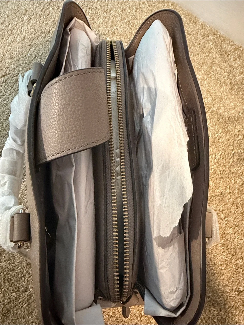 kate spade pebble leather satchel in taupe